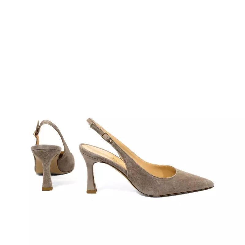 Décolleté slingback taupe con tacco a rocchetto | Michele Lopriore