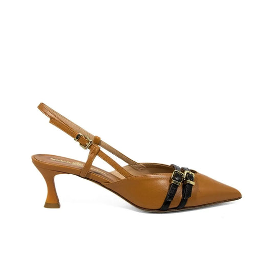 Décolleté slingback in nappa cuoio con doppio cinturino