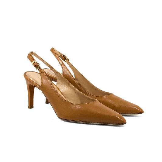 Décolleté slingback in nappa cuoio con punta sfilata e tacco alto