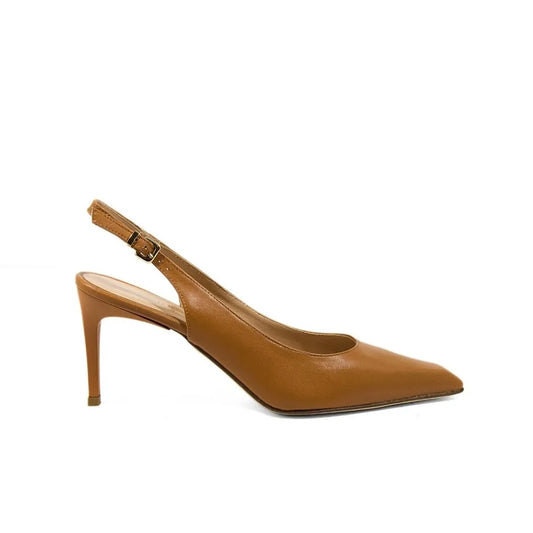 Décolleté slingback in nappa cuoio con punta sfilata e tacco alto