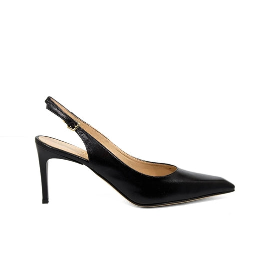 Décolleté slingback in pelle nera con punta sfilata e tacco alto