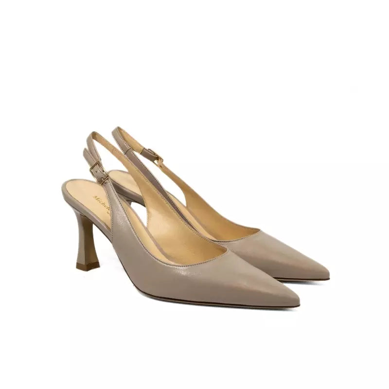 Décolleté slingback tortora con tacco a rocchetto | Michele Lopriore