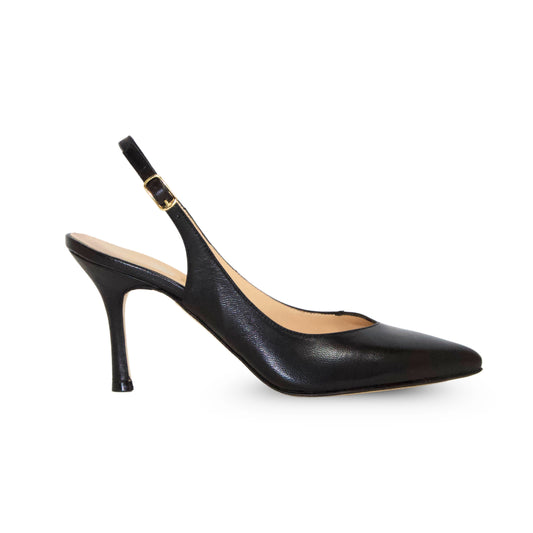 DÉCOLLETÉ SLINGBACK IN PELLE NERA CON PUNTA SFILATA E TACCO 9CM