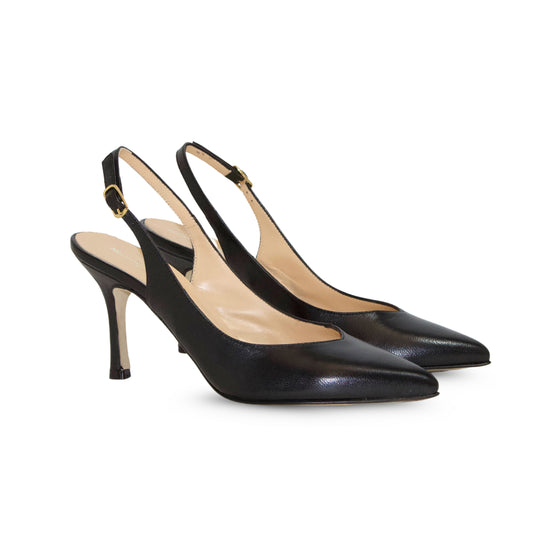DÉCOLLETÉ SLINGBACK IN PELLE NERA CON PUNTA SFILATA E TACCO 9CM
