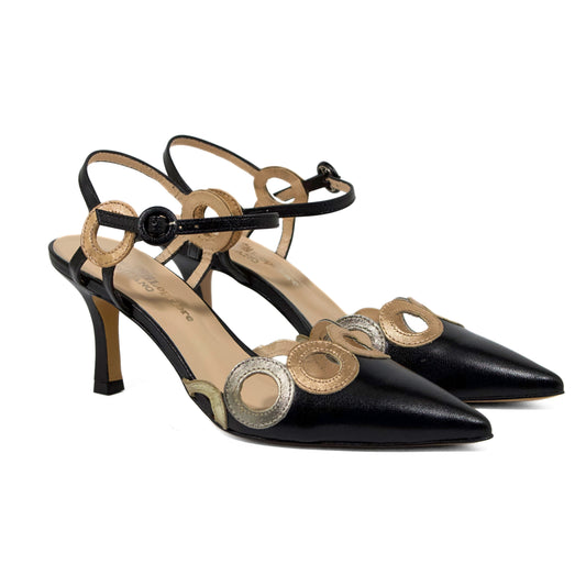 DÉCOLLETÉ SLINGBACK IN NAPPA CON PUNTA SFILATA DETTAGLI CIRCOLARI E TACCO ALTO