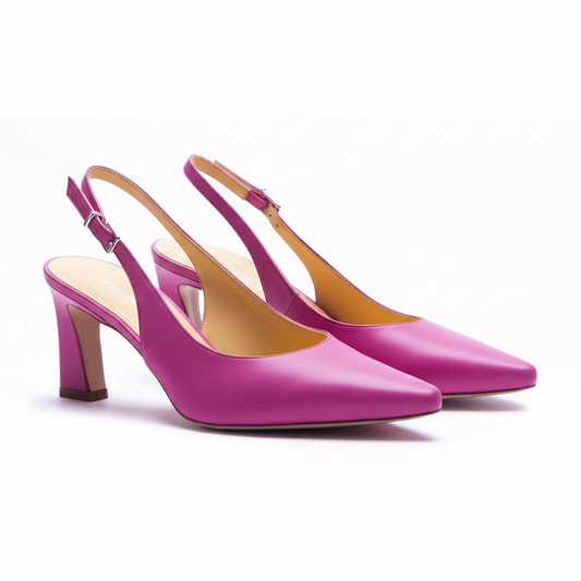 SANDALO SLINGBACK IN NAPPA FUCSIA CON PUNTA SFILATA E TACCO A TRAPEZIO