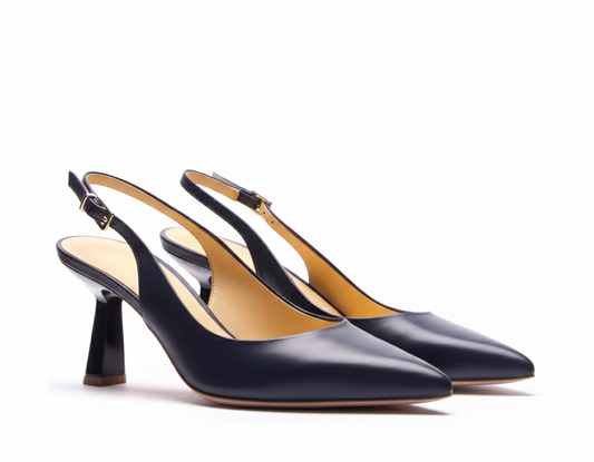 SANDALO SLINGBACK IN NAPPA BLU ABISSO CON PUNTA SFILATA E TACCO A ROCCHETTO 7CM