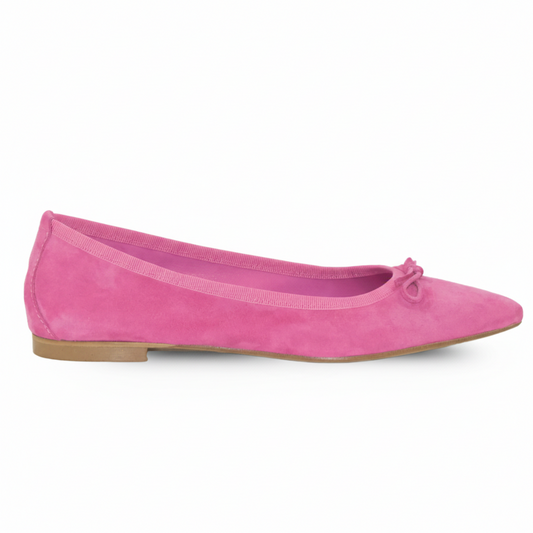 BALLERINA A PUNTA AFFUSOLATA CON FIOCCO IN CAMOSCIO FUXIA