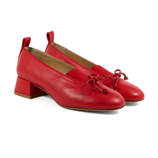 BALLERINA IN NAPPA ROSSA CON DETTAGLIO FIOCCO E TACCO 3,5 CM
