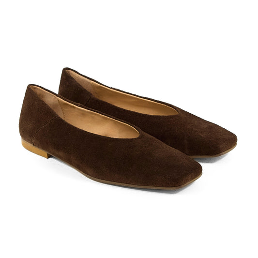 BALLERINA ACCOLLATA IN CAMOSCIO TESTA DI MORO CON PUNTA SQUADRATA