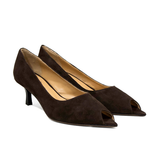 DÉCOLLETÉ SPUNTATA IN CROSTA TESTA DI MORO CON PUNTA SFILATA APERTA E TACCO A ROCCHETTO