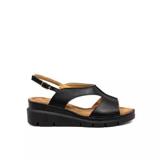 Sandalo cut out in nappa nera con platform leggera | Michele Lopriore