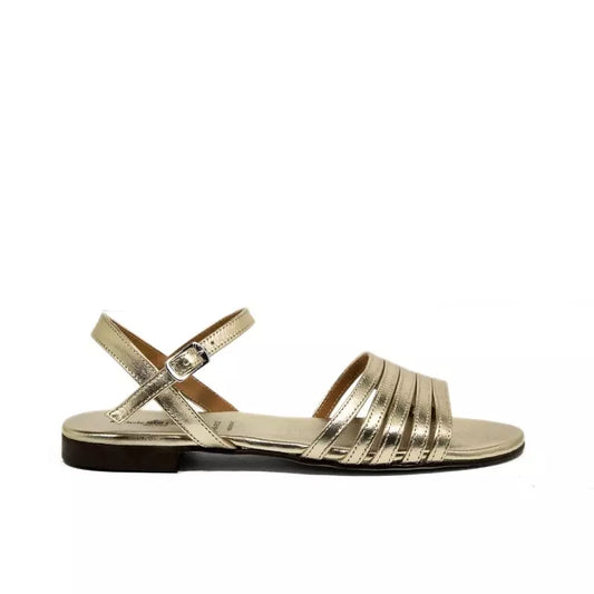 Sandalo flat in nappa laminata oro e fascette multiple | Michele Lopriore