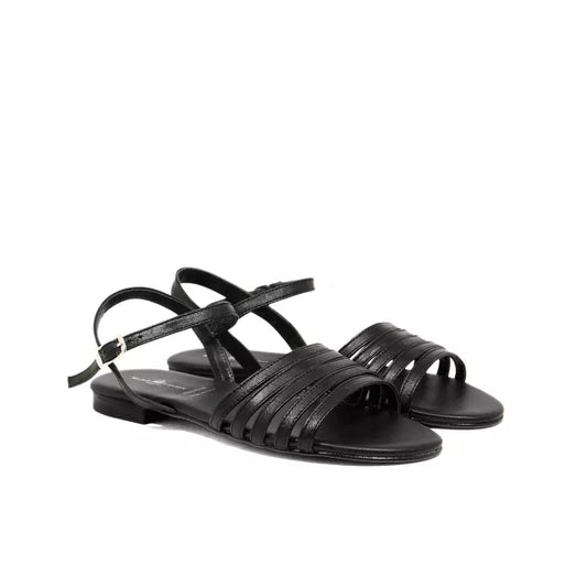 Sandalo flat in nappa nera con fascette multiple | Michele Lopriore