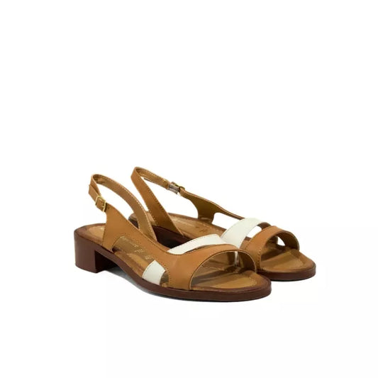 Sandalo slingback in pelle cuoio con fascia bianca | Michele Lopriore