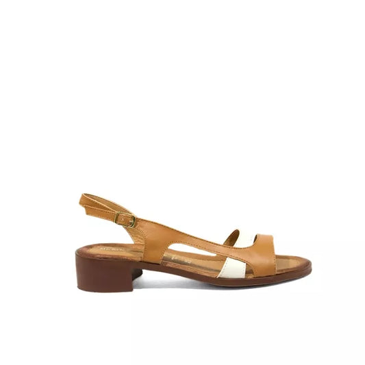 Sandalo slingback in pelle cuoio con fascia bianca | Michele Lopriore