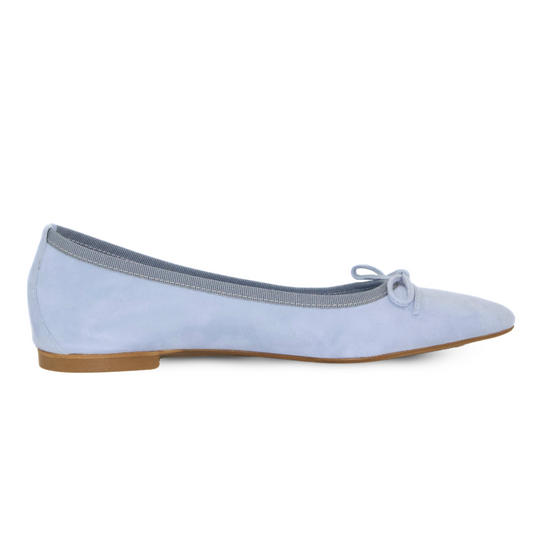 BALLERINA A PUNTA AFFUSOLATA CON FIOCCO IN CAMOSCIO JEANS