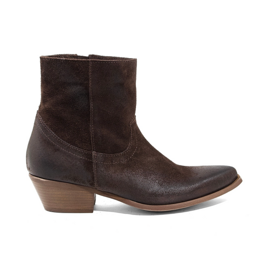 STIVALETTO CAMPEROS IN CAMOSCIO TESTA DI MORO CON RICAMI WESTERN E TACCO CUBANO