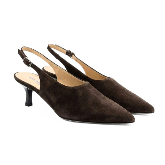 DÉCOLLETÉ SLINGBACK IN CAMOSCIO TESTA DI MORO CON PUNTA SFILATA E TACCO MEDIO