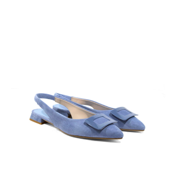 Slingback basse in camoscio cielo con maxi fibbia | Michele Lopriore