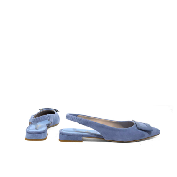 Slingback basse in camoscio cielo con maxi fibbia | Michele Lopriore