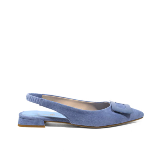 Slingback basse in camoscio cielo con maxi fibbia | Michele Lopriore