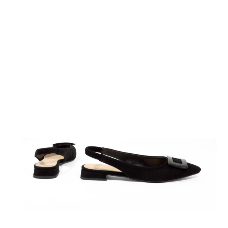 Slingback basse in camoscio nero con maxi fibbia | Michele Lopriore