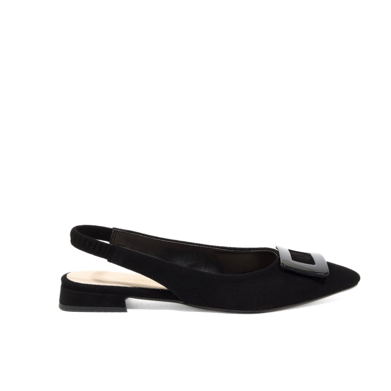 Slingback basse in camoscio nero con maxi fibbia | Michele Lopriore