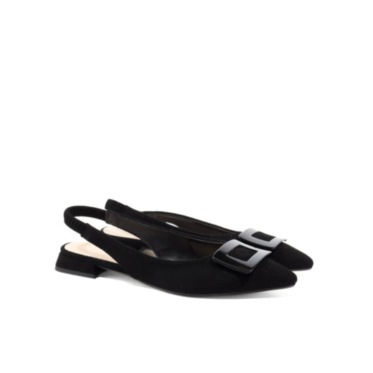 Slingback basse in camoscio cielo con maxi fibbia
