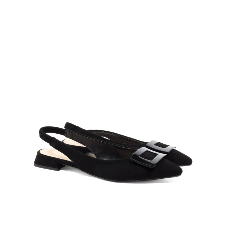 Slingback basse in camoscio nero con maxi fibbia | Michele Lopriore