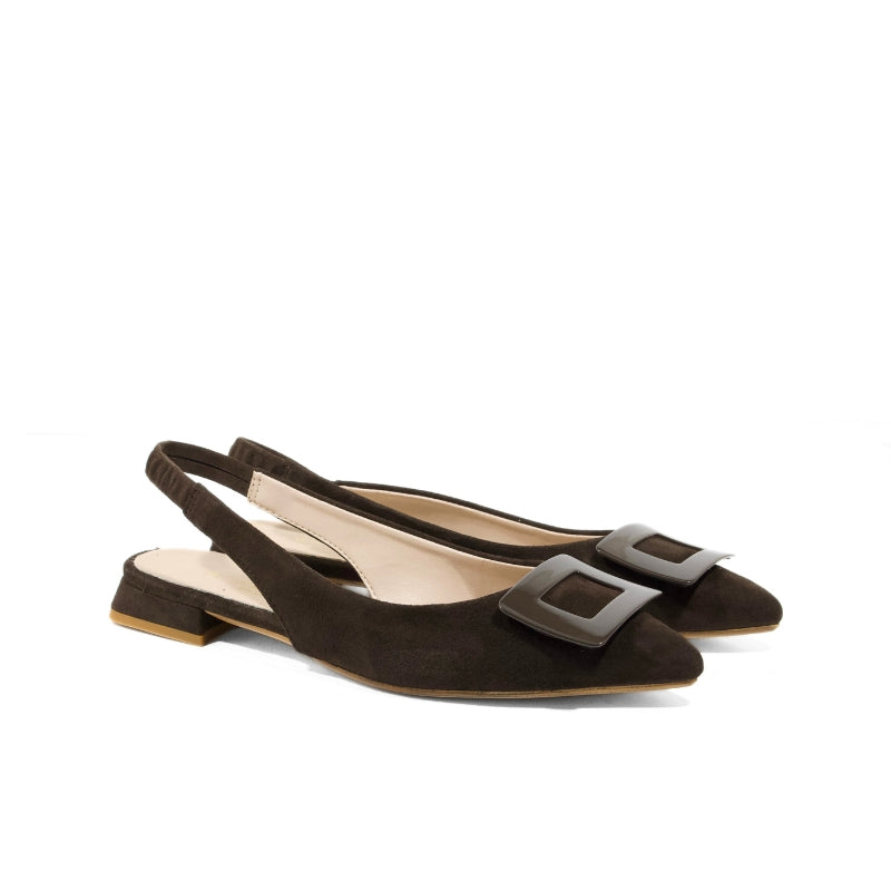 Slingback basse in camoscio testa di moro con maxi fibbia | Michele Lopriore