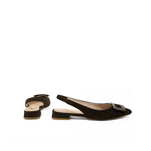 Slingback basse in camoscio testa di moro con maxi fibbia | Michele Lopriore