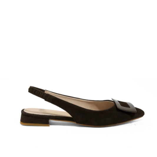 Slingback basse in camoscio testa di moro con maxi fibbia | Michele Lopriore