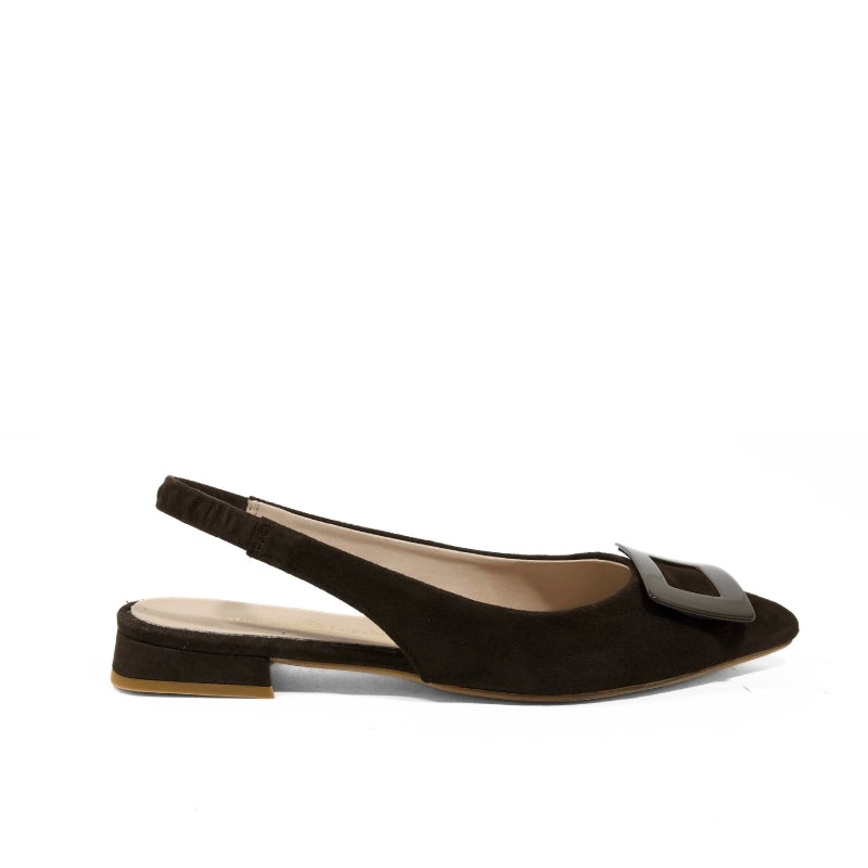 Slingback basse in camoscio testa di moro con maxi fibbia | Michele Lopriore