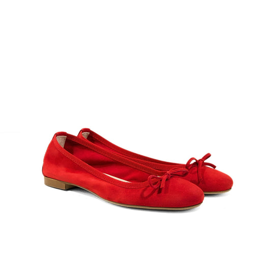 Ballerina donna rossa in camoscio con fiocco, comfort quotidiano e plantare imbottito