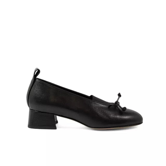 Ballerina in nappa nera con fiocco e tacco 3,5 cm