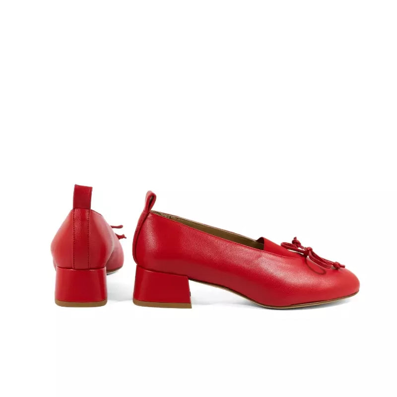 Ballerina in nappa rossa con fiocco e tacco 3,5 cm | Michele Lopriore