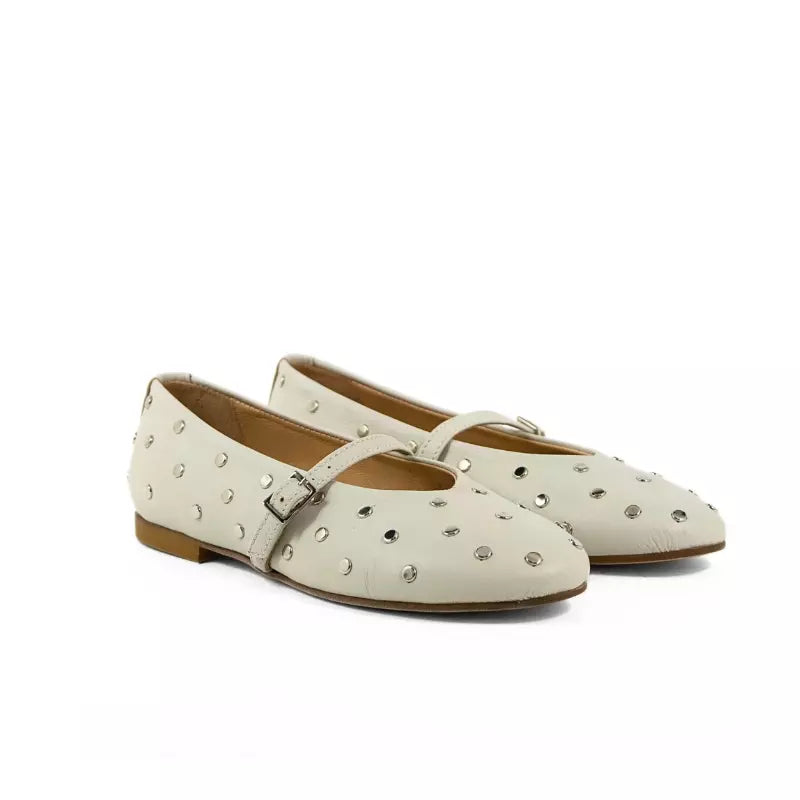 Ballerina Mary Jane off white con borchie argento | Michele Lopriore
