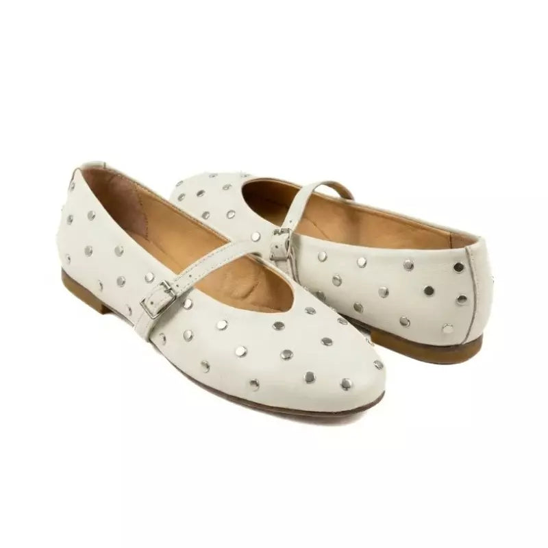 Ballerina Mary Jane off white con borchie argento | Michele Lopriore