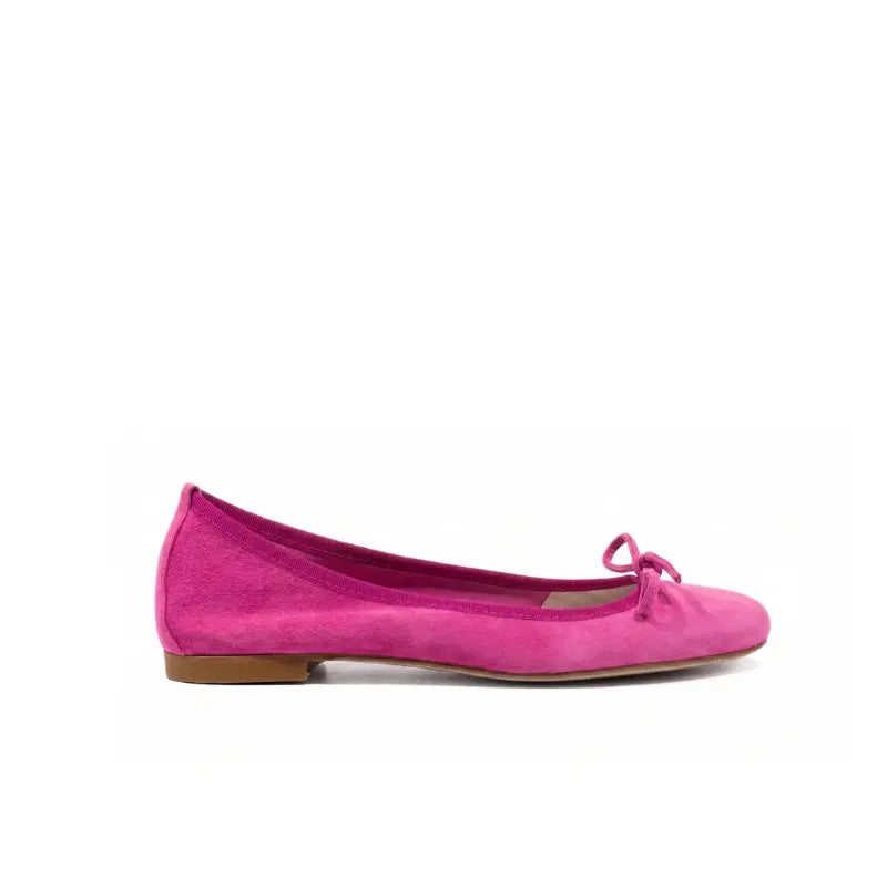 Ballerina a punta tonda con fiocco in camoscio fucsia | Michele Lopriore