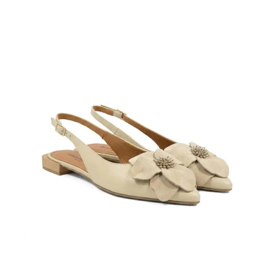 Ballerina slingback in nappa latte con fiore punta affusolata | Michele Lopriore