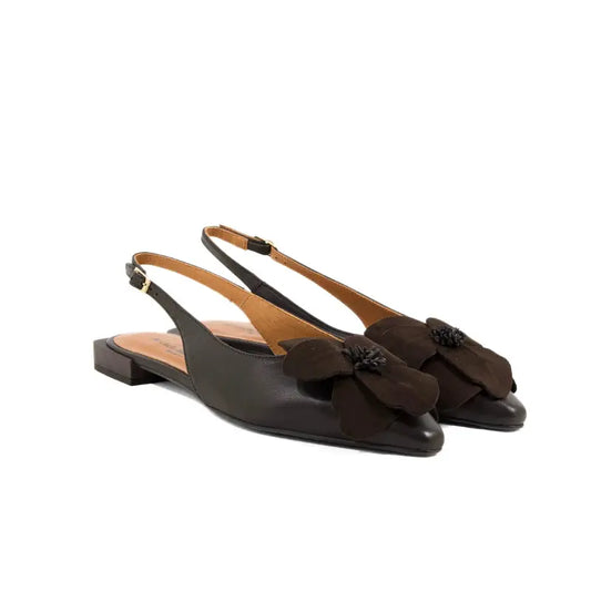 Ballerina slingback in pelle testa di moro con fiore | Michele Lopriore