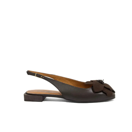 Ballerina slingback in pelle testa di moro con fiore punta quadrata | Michele Lopriore