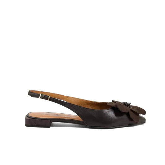 Ballerina slingback in pelle testa di moro con fiore | Michele Lopriore