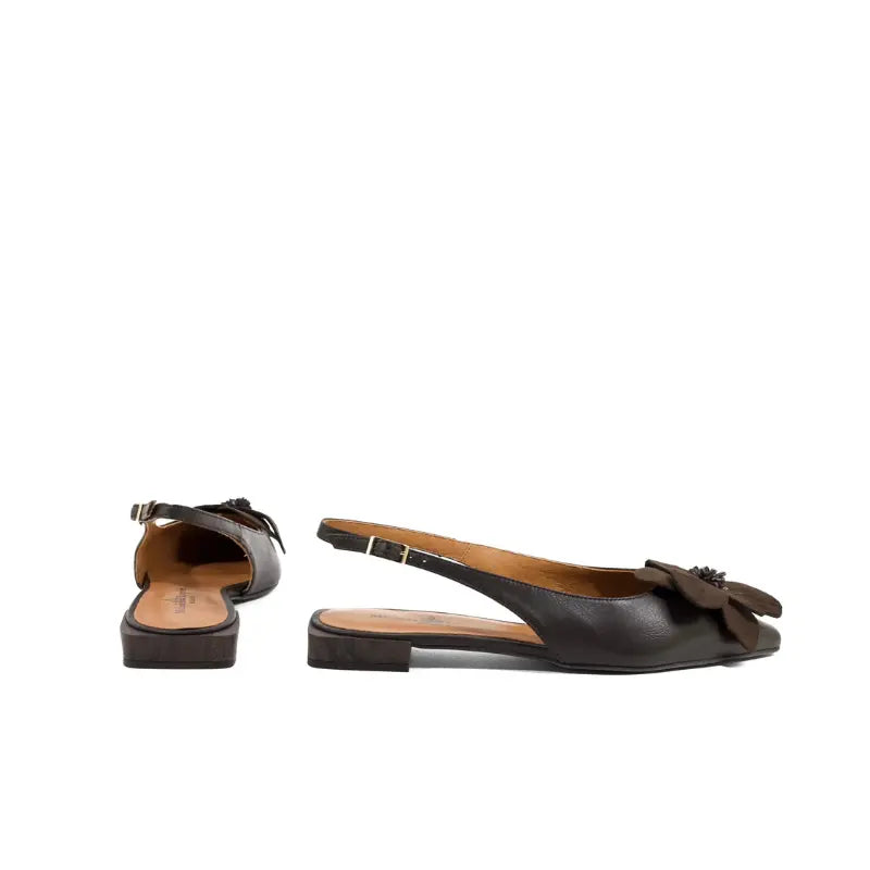 Ballerina slingback in pelle testa di moro con fiore | Michele Lopriore