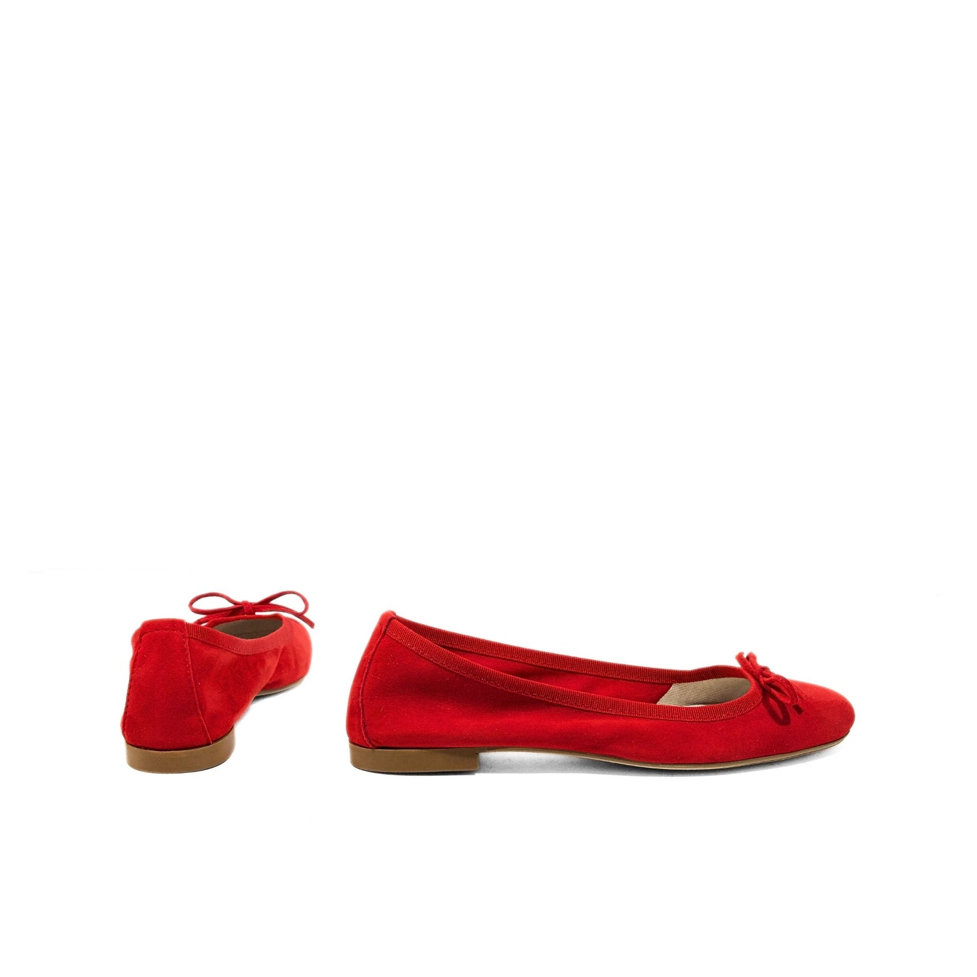 Ballerine rosse eleganti donna in camoscio con fiocchetto