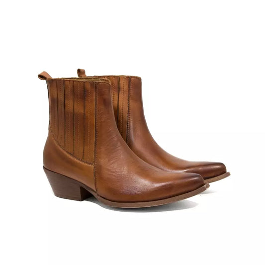 Camperos in pelle di vitello color cuoio con elastici rivestiti e tacco cubano | Michele Lopriore