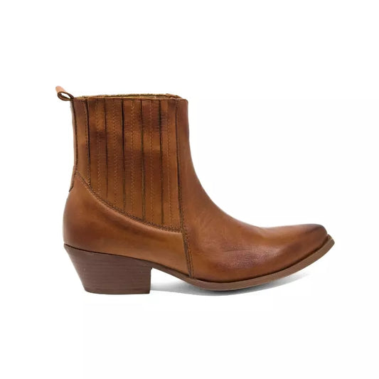Camperos in pelle di vitello color cuoio con elastici rivestiti e tacco cubano | Michele Lopriore