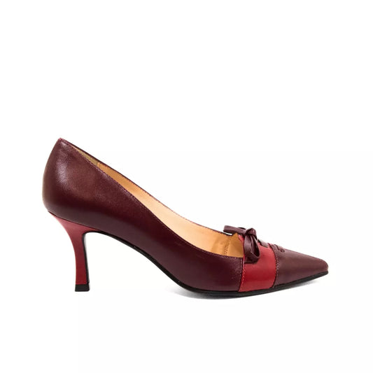 Décolleté bicolore bordeaux e rosso in pelle con fiocco | Michele Lopriore