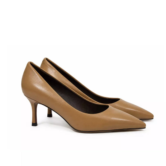 Décolleté donna in nappa beige con punta affusolata